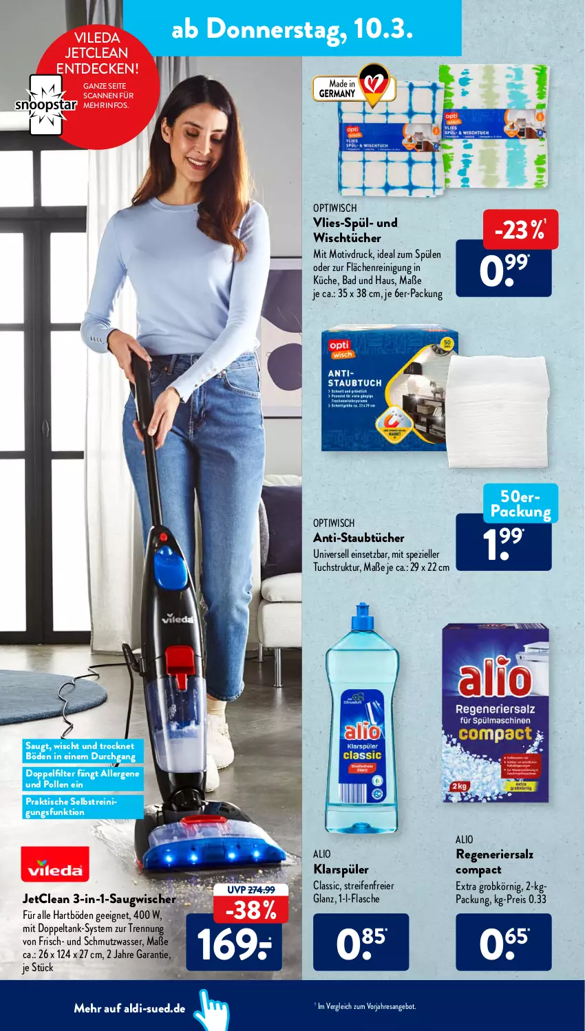 Aktueller Prospekt AldiSud - ALDI Aktuell - von 07.03 bis 12.03.2022 - strona 30 - produkty: aldi, angebot, Bad, decke, eier, eis, elle, flasche, klarspüler, küche, Optiwisch, reifen, Reinigung, reis, resa, salz, Saugwischer, Spezi, Spülen, Ti, tisch, tuc, tücher, vileda, wasser