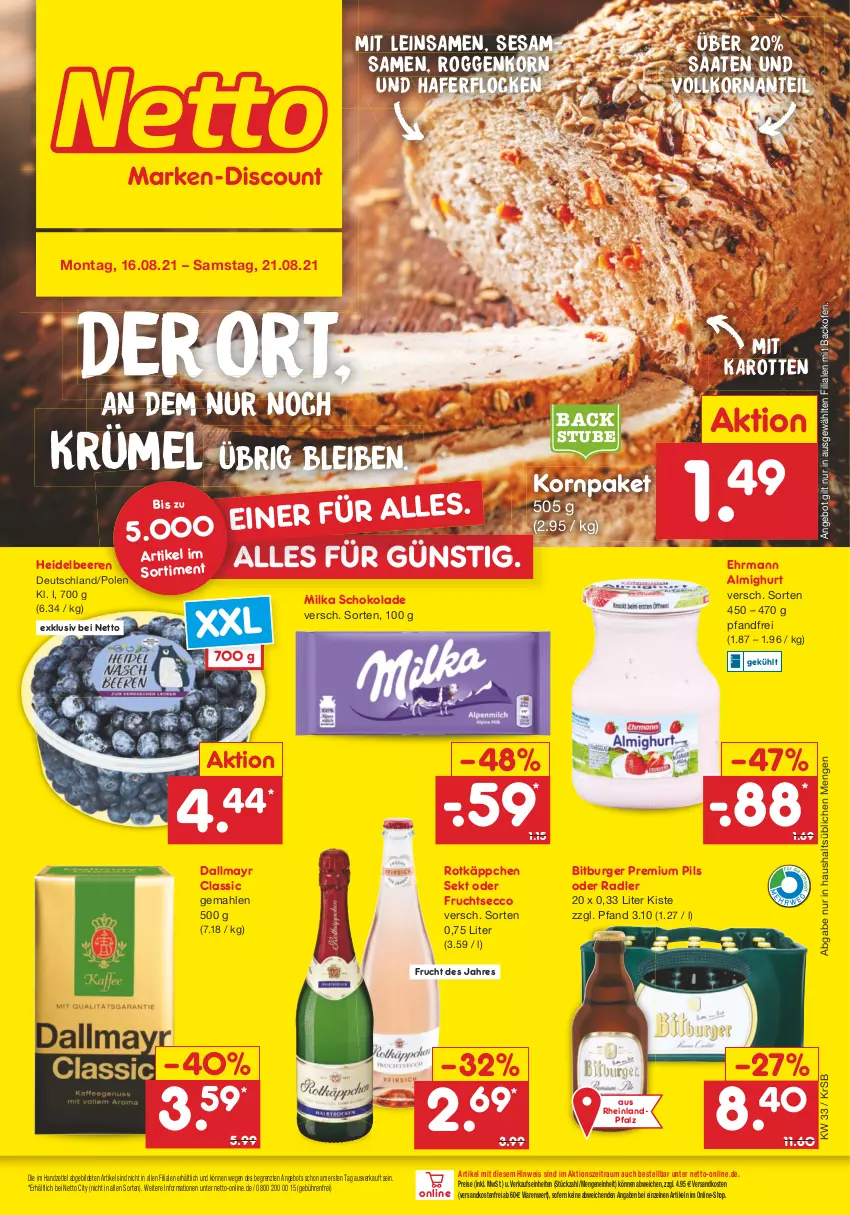 Aktueller Prospekt Netto Marken-Discount - Filial Angebote - von 16.08 bis 21.08.2021 - strona 1