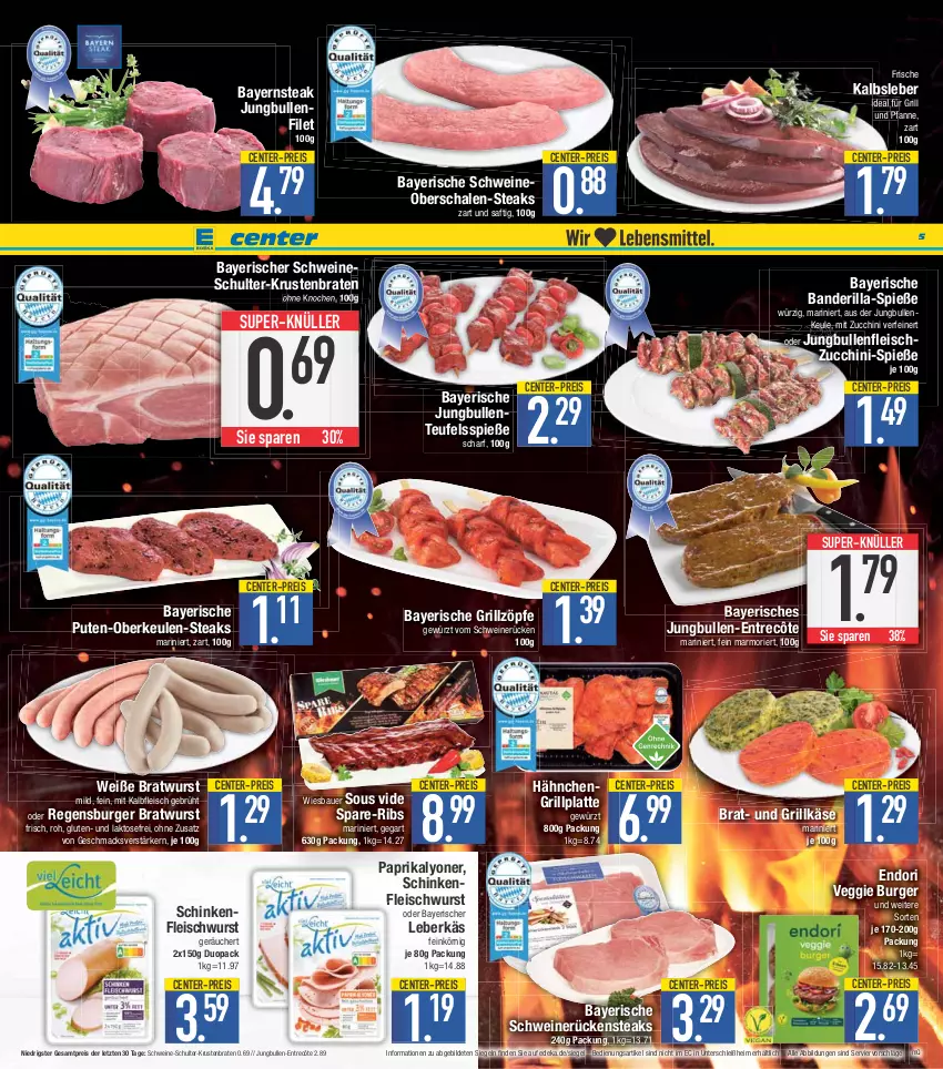 Aktueller Prospekt E Center - Angebote der Woche - von 08.05 bis 13.05.2023 - strona 5 - produkty: auer, Bau, Bauer, braten, bratwurst, burger, deka, eis, ente, entrecôte, filet, fleisch, fleischwurst, für grill und pfanne, gewürz, grill, grill und pfanne, Grillkäse, grillplatte, ideal für grill, ideal für grill und pfanne, jungbullen, Kalbfleisch, Kalbsleber, Käse, krustenbraten, latte, leberkäs, lyoner, mac, mit kalbfleisch, paprika, pfanne, pute, regensburger, reis, Rückensteak, rückensteaks, saft, Schal, Schale, schinken, schinkenfleischwurst, schwein, schweine, Schweineoberschale, schweinerücken, steak, steaks, super-knüller, Ti, und pfanne, veggie, wein, weine, wiesbauer, wurst, Yo, ZTE, zucchini