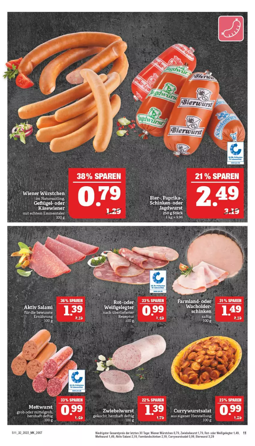 Aktueller Prospekt Marktkauf - Prospekt - von 07.08 bis 13.08.2022 - strona 11 - produkty: aeg, bier, curry, currywurst, eis, Geflügel, Käse, landschinken, LG, Mett, mettwurst, natur, reis, rezept, saft, salami, salat, schinken, Ti, wiener, wiener würstchen, wurst, würstchen, ZTE, zwiebel