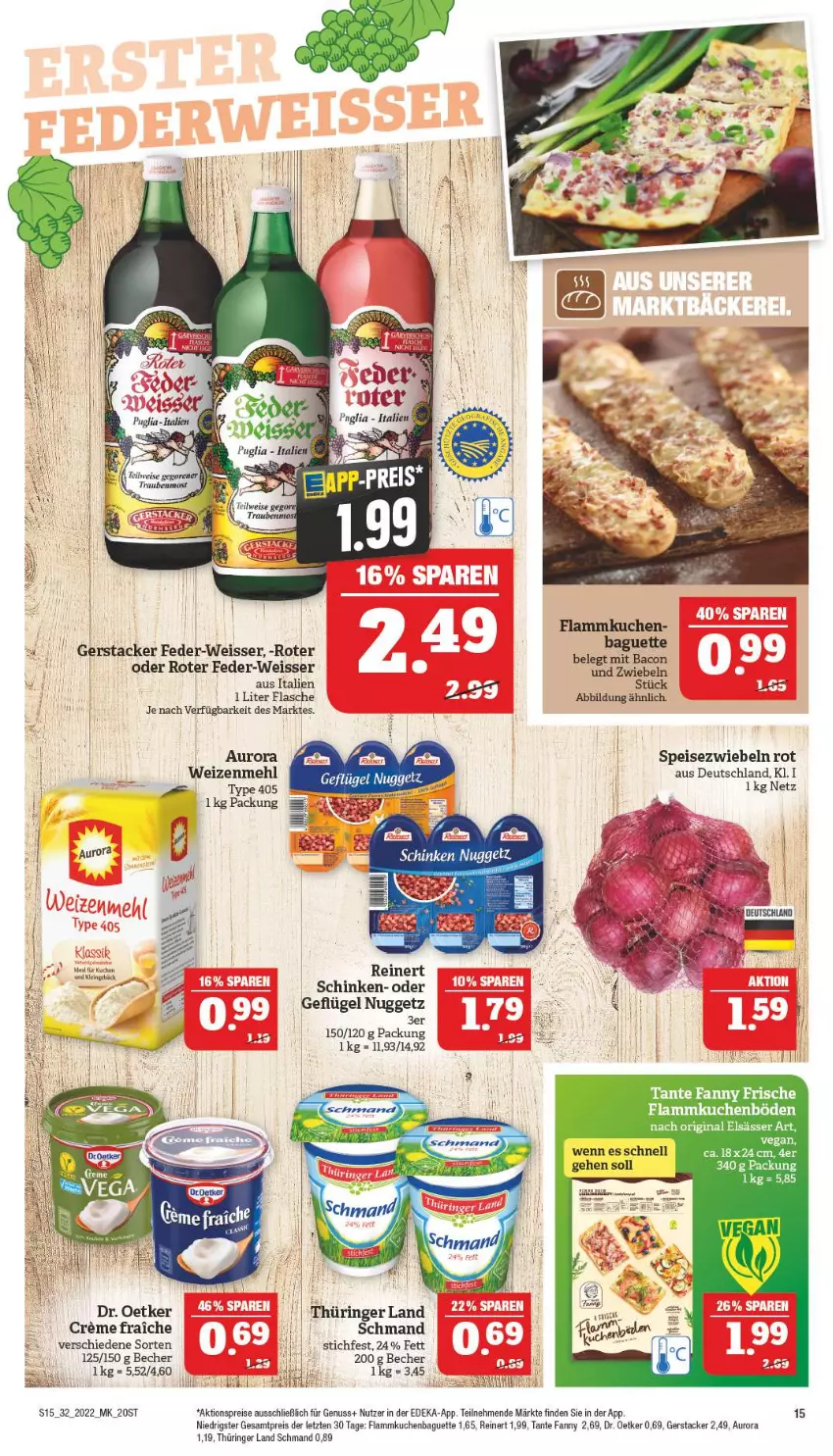 Aktueller Prospekt Marktkauf - Prospekt - von 07.08 bis 13.08.2022 - strona 15 - produkty: aktionspreis, Becher, deka, Dr. Oetker, eis, elsässer art, flammkuchen, flasche, Geflügel, gin, kuchen, lamm, mehl, nuss, reinert, reis, ring, schinken, schmand, Speisezwiebeln, tante fanny, Ti, type 405, weizenmehl, Wild, ZTE, zwiebel, zwiebeln