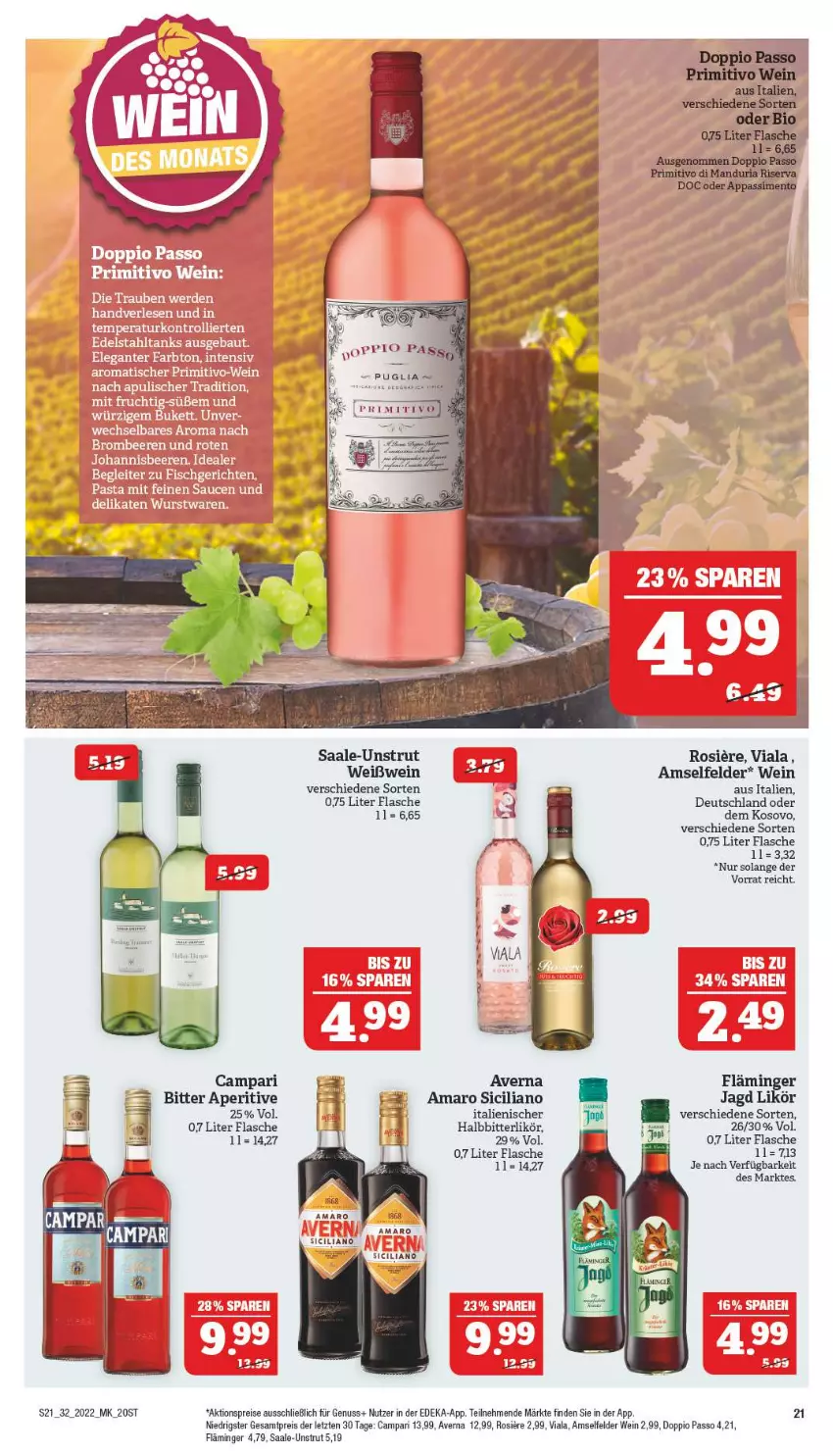 Aktueller Prospekt Marktkauf - Prospekt - von 07.08 bis 13.08.2022 - strona 21 - produkty: aktionspreis, amaro, averna, campari, deka, doppio passo, eis, flasche, likör, nuss, passo, reis, Ti, wein, Weißwein, ZTE