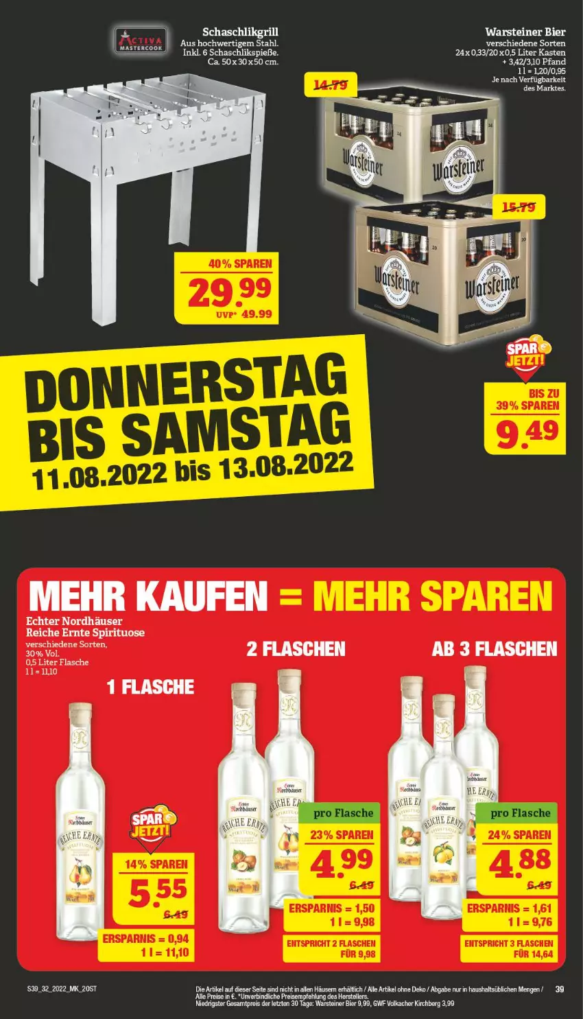 Aktueller Prospekt Marktkauf - Prospekt - von 07.08 bis 13.08.2022 - strona 39 - produkty: Bau, bier, eis, elle, flasche, grill, reis, steiner, teller, Ti, warsteiner, ZTE