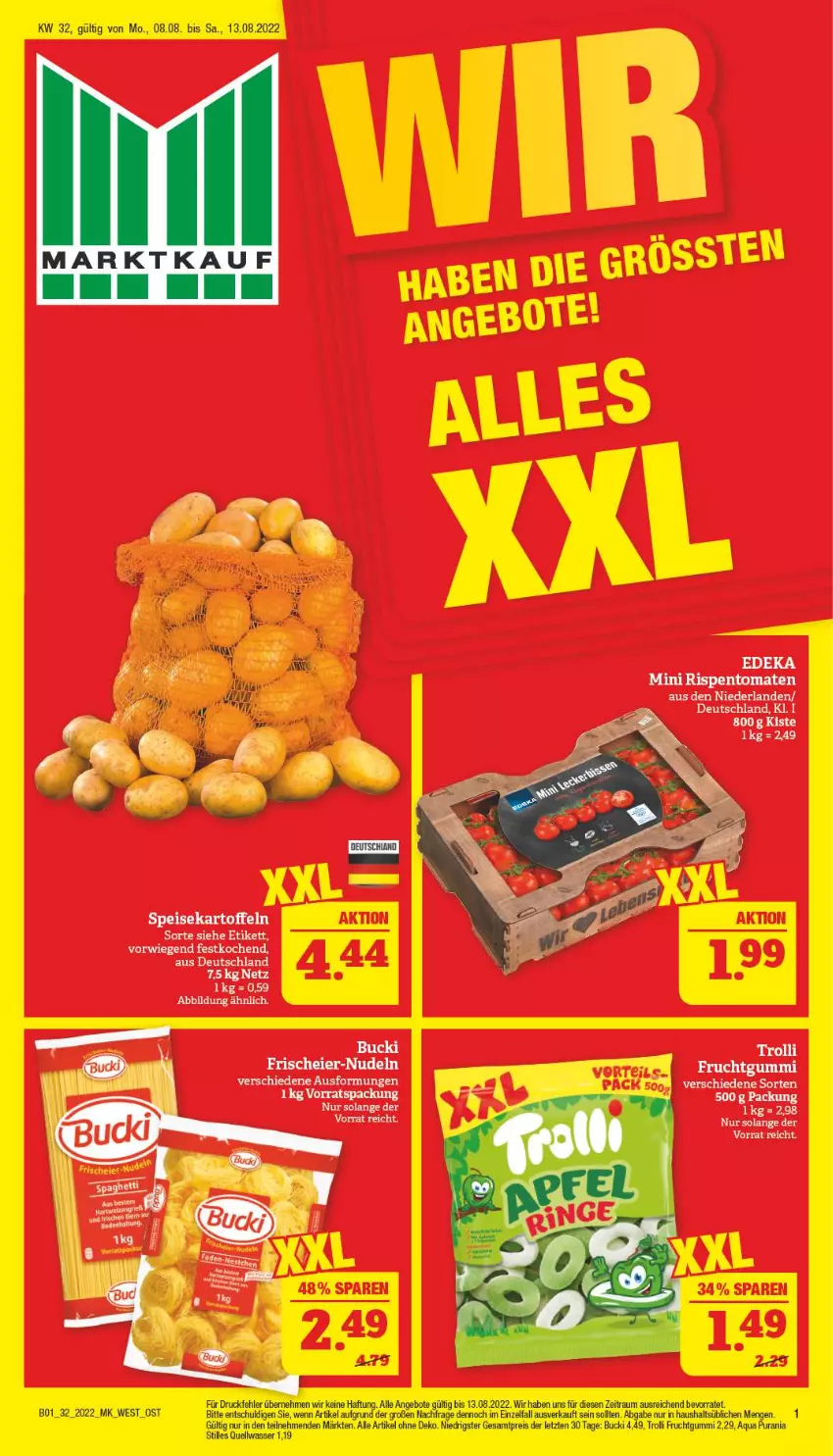 Aktueller Prospekt Marktkauf - Prospekt - von 07.08 bis 13.08.2022 - strona 41 - produkty: angebot, angebote, aqua, bett, eier, eis, frucht, fruchtgummi, nudel, nudeln, reis, rispentomaten, Ti, tomate, tomaten, trolli, trolli fruchtgummi, wasser, ZTE