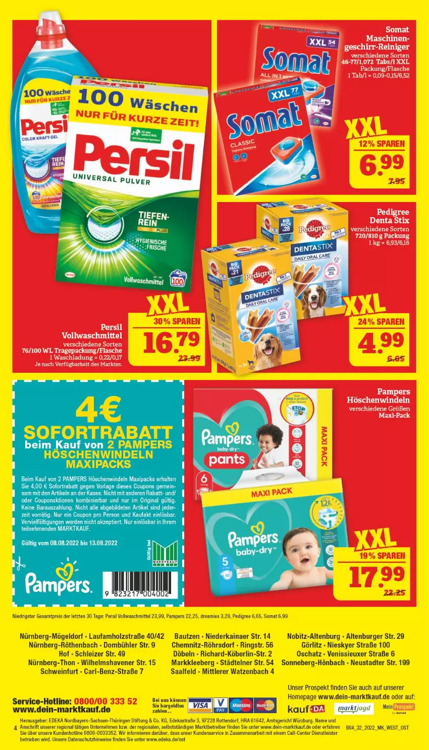 Aktueller Prospekt Marktkauf - Prospekt - von 07.08 bis 13.08.2022 - strona 44 - produkty: altenburger, Astra, Bau, burger, deka, dreamies, eis, ente, Holz, Omep, pampers, pedigree, persil, reis, ring, sac, schwein, somat, Ti, vollwaschmittel, waschmittel, wein, ZTE