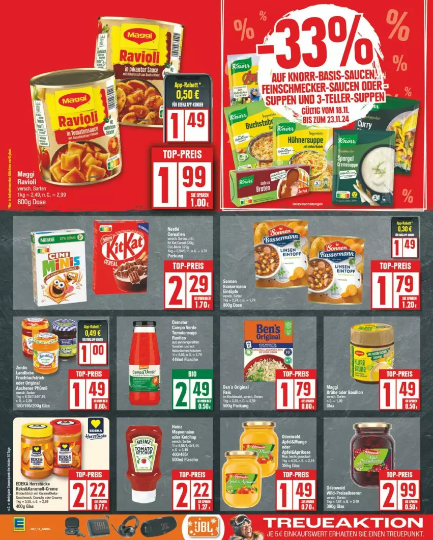 Aktueller Prospekt Edeka - Prospekte - von 18.11 bis 23.11.2024 - strona 12 - produkty: creme, deka, eintopf, eis, ente, feinschmecker, karamell, keks, ketchup, knorr, kräuter, kräutern, linsen, Linsen Eintopf, reis, suppe, suppen, Ti, top-preis, topf