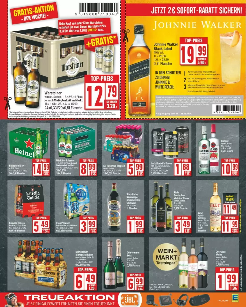 Aktueller Prospekt Edeka - Prospekte - von 18.11 bis 23.11.2024 - strona 13 - produkty: black label, eis, flasche, johnnie walker, lack, pils, reis, rel, steiner, Ti, top-preis, warsteiner