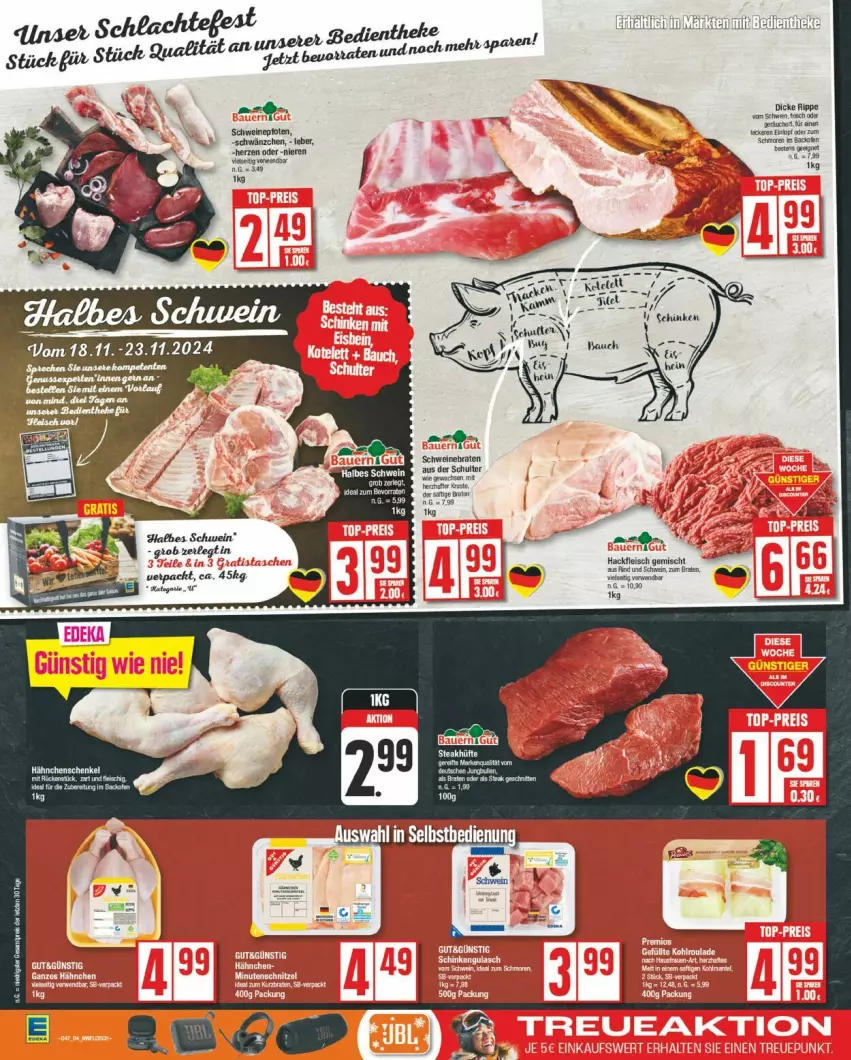 Aktueller Prospekt Edeka - Prospekte - von 18.11 bis 23.11.2024 - strona 4 - produkty: Bau, braten, eis, erde, fleisch, hackfleisch, hackfleisch gemischt, hähnchenschenkel, henkel, schenkel, schwein, schweine, schweinebraten, wein, weine