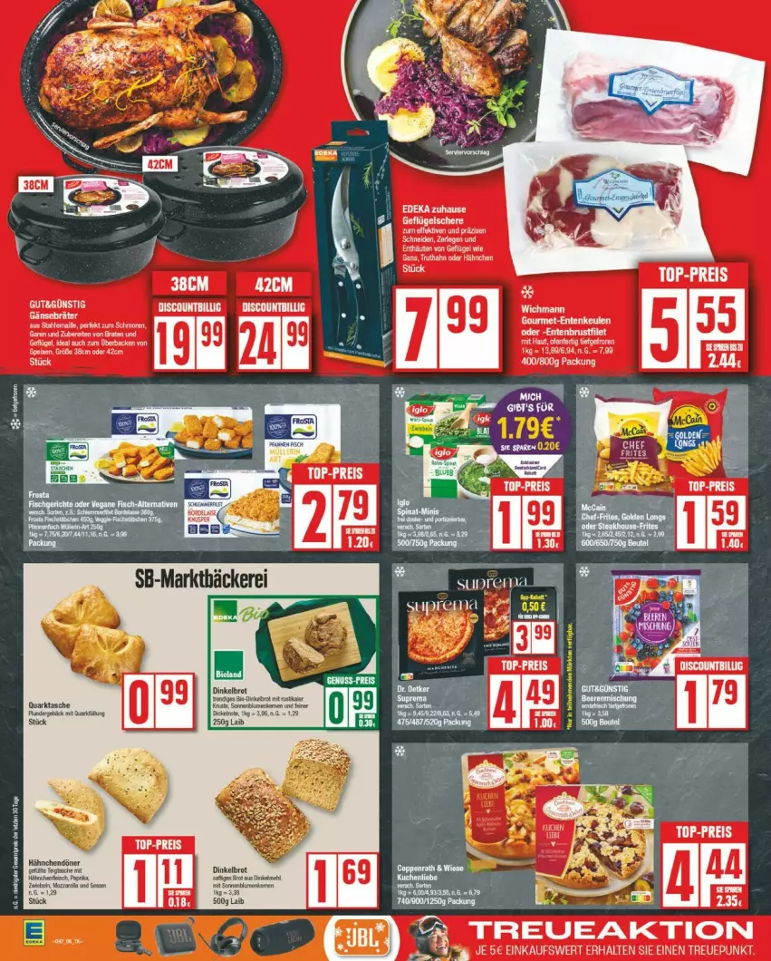 Aktueller Prospekt Edeka - Prospekte - von 18.11 bis 23.11.2024 - strona 6 - produkty: braten, brot, brustfilet, Dinkelbrot, discount, eis, ente, Entenbrust, Entenkeule, filet, mehl, quark, reis, Schere, Tasche, Ti, top-preis