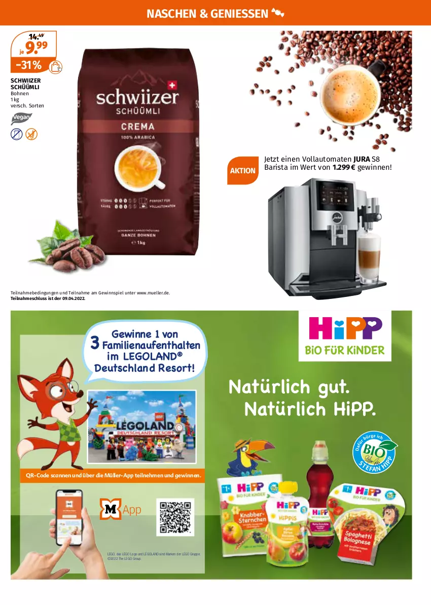 Aktueller Prospekt Mueller - Müller Prospekt - von 04.04 bis 09.04.2022 - strona 21 - produkty: auto, bohne, bohnen, elle, gewinnspiel, hipp, Jura, Müller, Ti, tomate, tomaten, vollautomaten