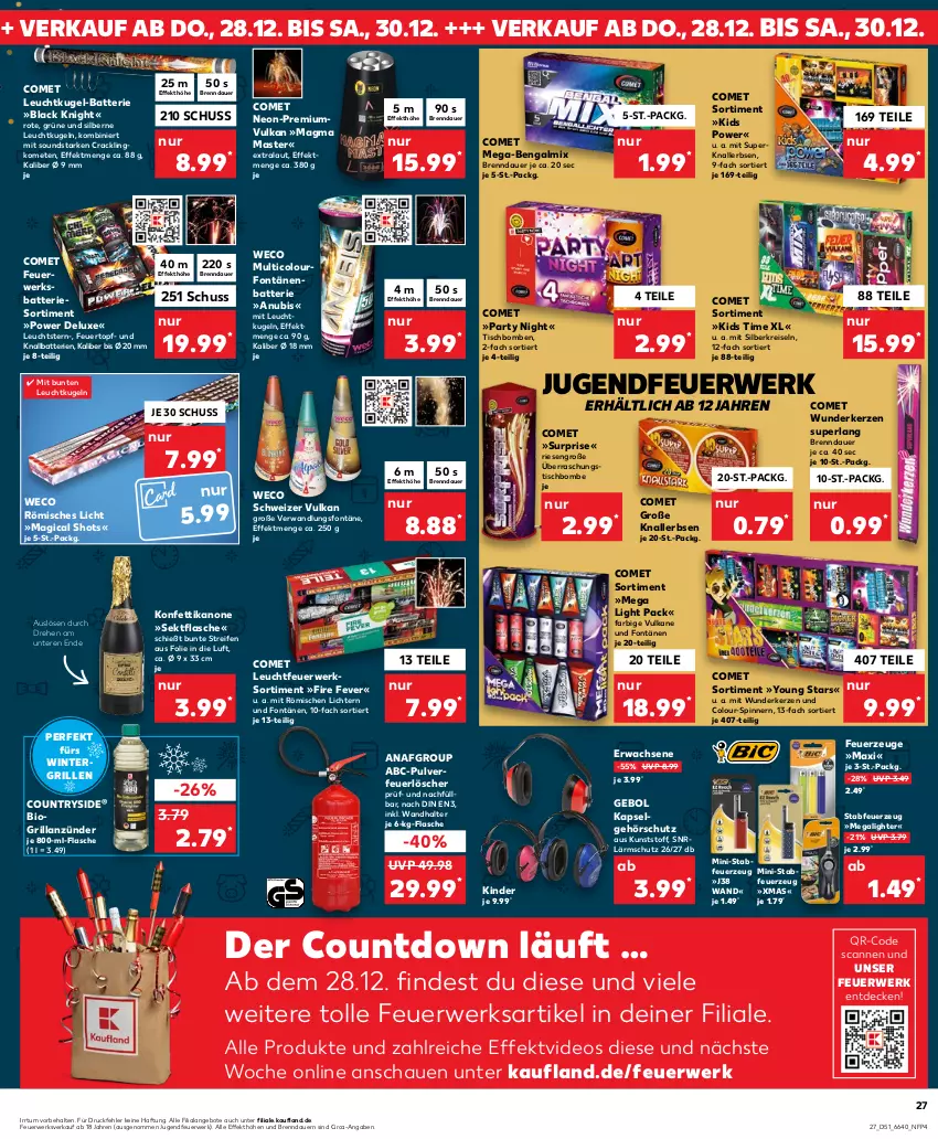 Aktueller Prospekt Kaufland - Prospekt - von 21.12 bis 23.12.2023 - strona 27 - produkty: angebot, angebote, anzünder, auer, batterie, batterien, bio, decke, deo, eis, erbsen, Feuerwerksartikel, Feuerzeug, flasche, grill, grillanzünder, Jugendfeuerwerk, kerze, Kinder, Knallerbsen, Kugel, lack, Leuchtfeuerwerk, LG, perla, reifen, reis, rwe, sekt, Ti, tisch, Tischbomben, topf, xmas, Yo