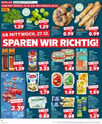 Gazetka promocyjna Kaufland - Prospekt - Gazetka - ważna od 23.12 do 23.12.2023 - strona 20 - produkty: aioli, angebot, antipasti, apostels, asti, babybel, baguette, Becher, Bergkäse, bio, brötchen, butter, butterkäse, cocktail, Coleslaw, creme, edamer, eis, feinkost, fisch, fleisch, galbani, gin, gouda, gurke, gurken, hafer, haferflocken, halbfester schnittkäse, honig, Honig-Senf, HP, joghur, joghurt, kabanos, Käse, kirsch, knoblauch, Knoblauchbutter, Kranz, Kraut, kräuter, kräuter-butter, kräuterbutter, krone, lachs, limette, limetten, meggle, mehl, meica, Mett, metten, minze, mozzarella, paprika, Popp, Räucherlachs, rel, salat, Schal, Schale, schnittkäse, senf, snack, snacks, Ti, trolli, weichkäse, weizenmehl, würfel, würstchen, zaziki, ZTE