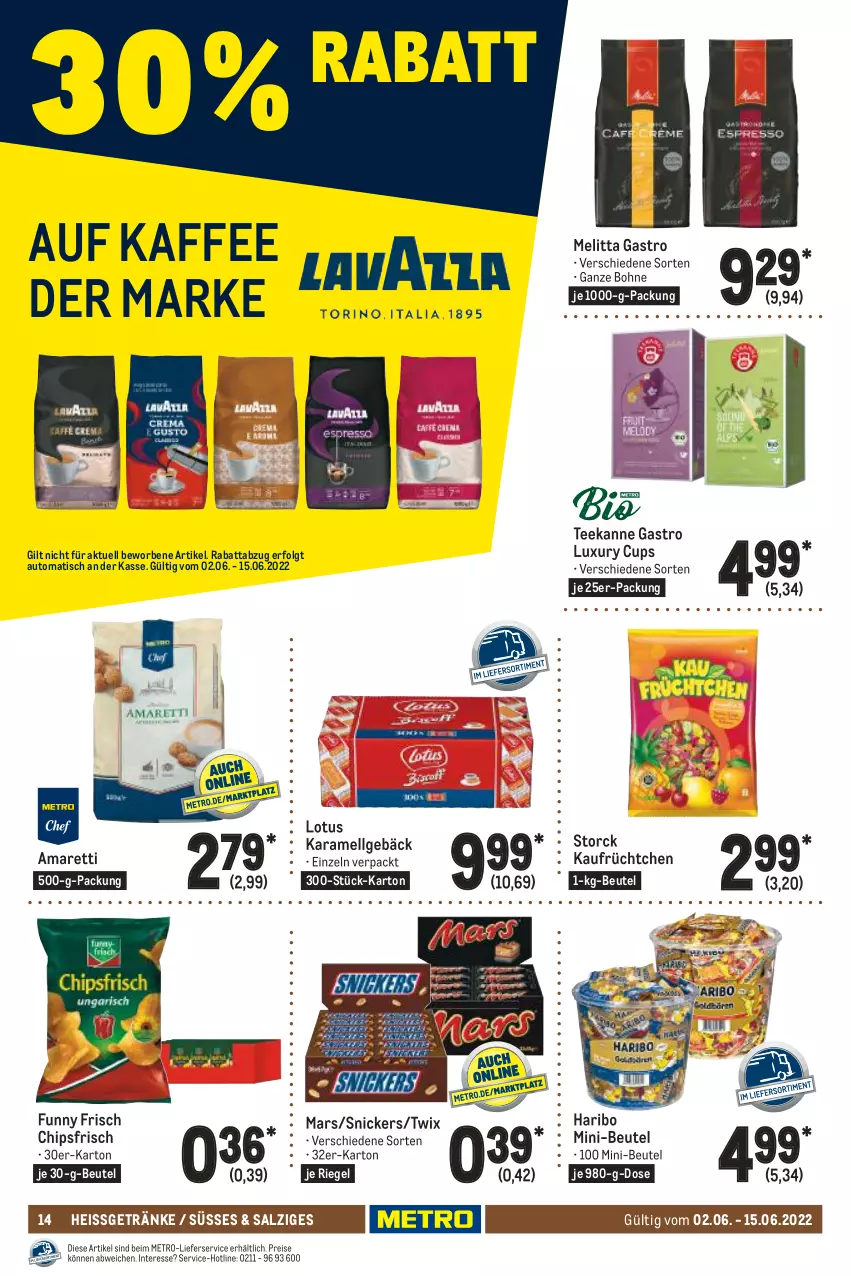 Aktueller Prospekt Metro - GastroJournal - von 02.06 bis 15.06.2022 - strona 14 - produkty: auto, beutel, bohne, chips, chipsfrisch, eis, Funny Frisch, getränk, getränke, haribo, kaffee, karamell, LG, lieferservice, mars, melitta, Metro, reis, riegel, salz, snickers, storck, tee, teekanne, Ti, tisch, twix