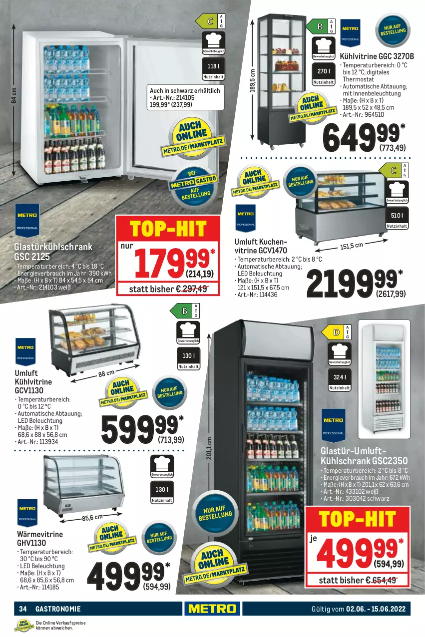 Aktueller Prospekt Metro - GastroJournal - von 02.06 bis 15.06.2022 - strona 34 - produkty: auto, beleuchtung, eis, Glastür, kuchen, kühlschrank, Rauch, reis, Schrank, thermostat, Ti, tisch, top-hit, vitrine