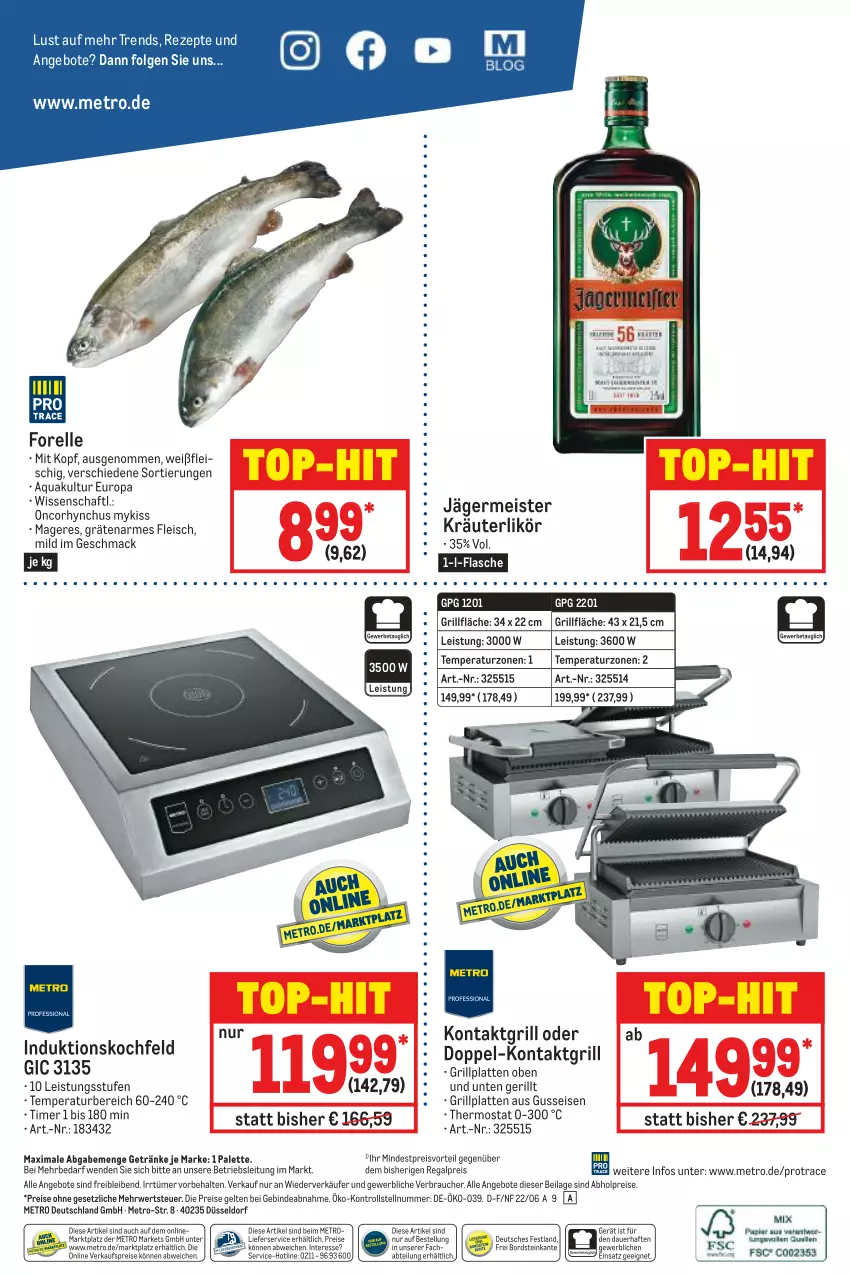 Aktueller Prospekt Metro - GastroJournal - von 02.06 bis 15.06.2022 - strona 40 - produkty: abholpreise, Abtei, angebot, angebote, aqua, auer, eis, elle, flasche, fleisch, forelle, Germ, getränk, getränke, grill, grillfläche, grillplatte, ilag, induktionskochfeld, jägermeister, kochfeld, kontaktgrill, kräuter, kräuterlikör, latte, LG, lieferservice, likör, mac, Meister, Metro, Palette, preisvorteil, Rauch, regal, reis, rel, rezept, rezepte, rwe, thermostat, Ti, timer, top-hit