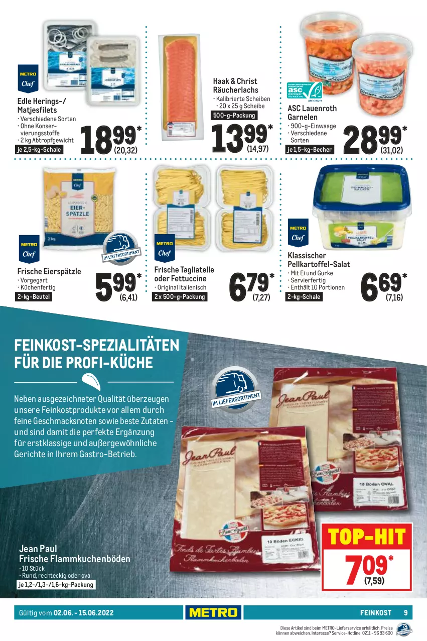 Aktueller Prospekt Metro - GastroJournal - von 02.06 bis 15.06.2022 - strona 9 - produkty: Becher, beutel, brie, cin, eier, eierspätzle, eis, elle, feinkost, filet, filets, flammkuchen, garnelen, gin, gurke, hering, Herings, kartoffel, küche, Küchen, kuchen, lachs, lamm, lieferservice, mac, matjes, Matjesfilet, matjesfilets, Metro, Räucherlachs, reis, ring, salat, Schal, Schale, Spezi, tagliatelle, Ti, top-hit, tuc, Waage