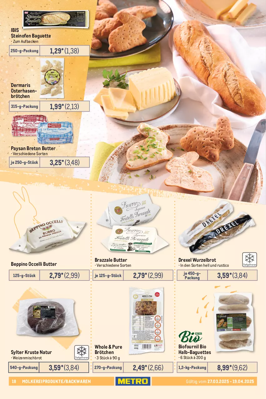 Aktueller Prospekt Metro - Feinkost Spezial - von 27.03 bis 19.04.2025 - strona 18 - produkty: antipasti, asti, backwaren, baguette, baguettes, basilikum, beutel, bio, brot, brötchen, butter, Datteln, eier, eierspätzle, eis, elle, feinkost, früchte, gnocchi, küche, Küchen, Mantel, molkereiprodukte, natur, Ofen, pasta, pesto, pflaume, pflaumen, reis, ricotta, Schal, Schale, Speck, steinofen, Sylter, tagliatelle, Ti, tiefpreis, weizenmischbrot