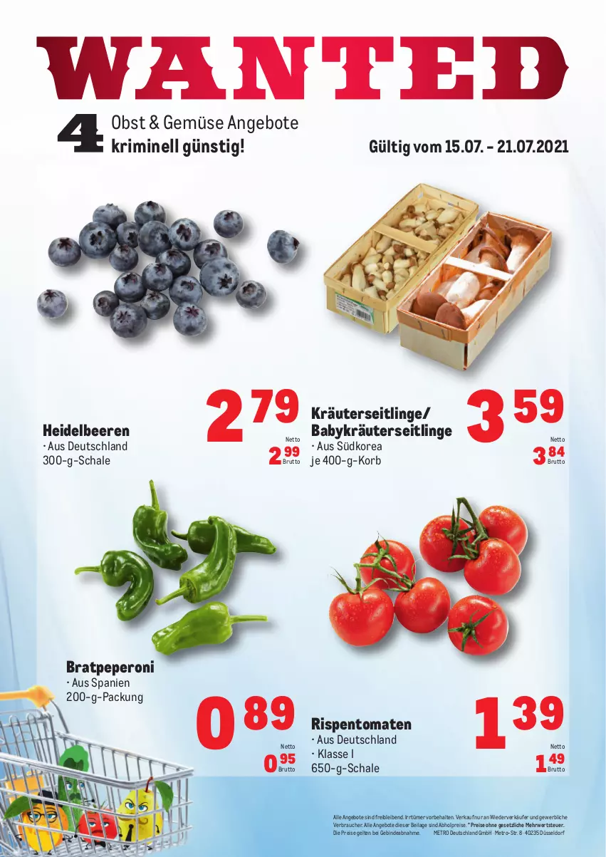 Aktueller Prospekt Metro - Obst & Gemüse Frischepreise - von 15.07 bis 21.07.2021 - strona 1