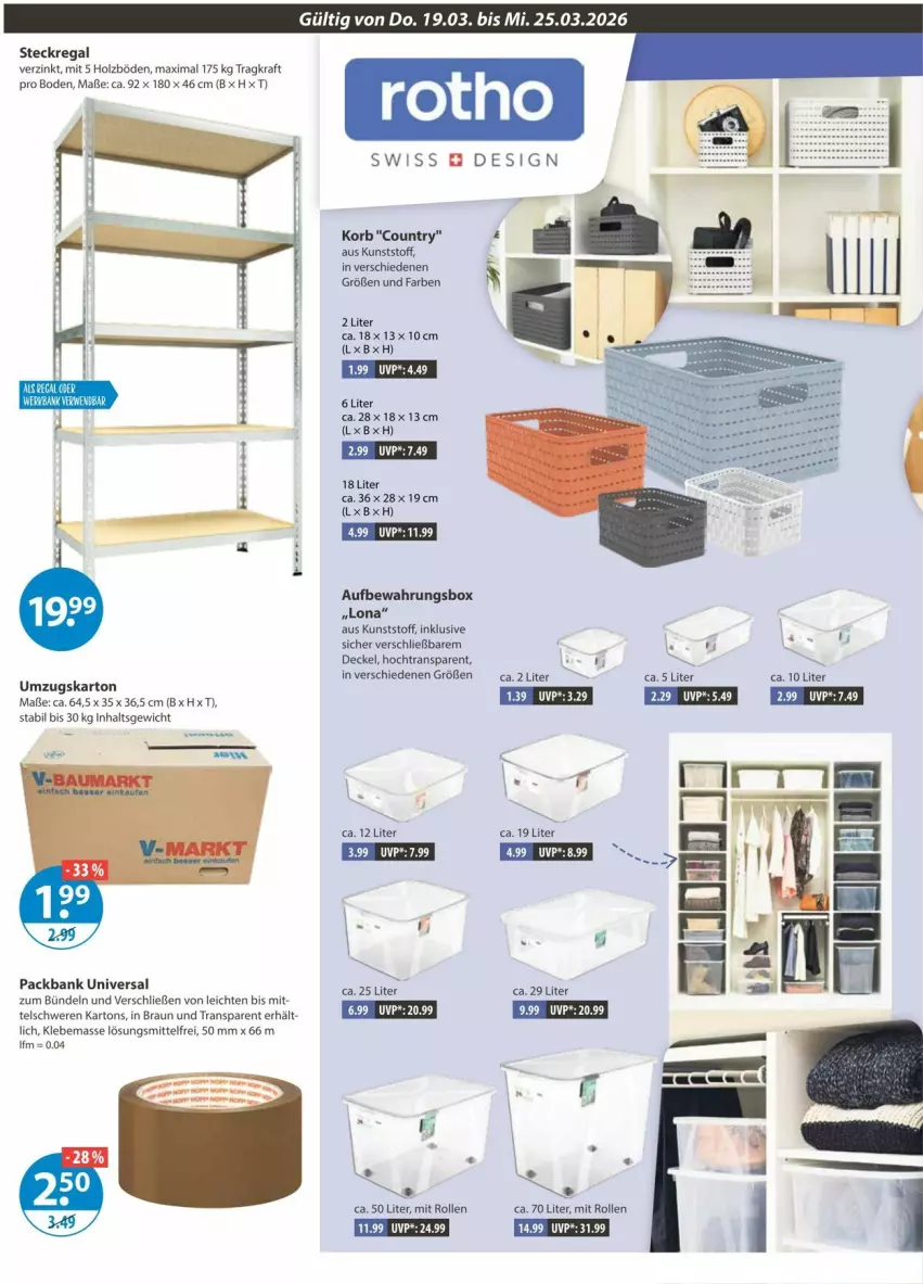 Aktueller Prospekt Vmarkt - Prospekte - von 19.03 bis 25.03.2026 - strona 16 - produkty: aufbewahrungsbox, Bank, braun, decke, Deckel, Eckregal, Holz, korb, kraft, regal, steckregal, Ti, umzugskarton