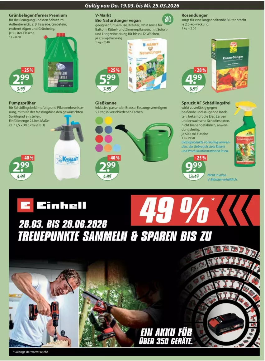 Aktueller Prospekt Vmarkt - Prospekte - von 19.03 bis 25.03.2026 - strona 19 - produkty: bio, biozidprodukte, Blüte, brause, dünger, eier, elle, flasche, Gießkanne, kräuter, LG, natur, obst, pflanze, pflanzen, Rauch, Reinigung, rosen, rwe, sekt, Spruzit, Ti