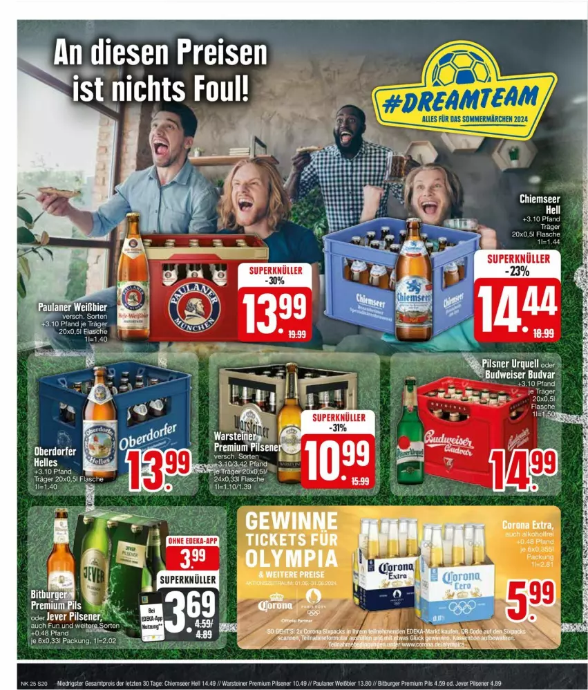 Aktueller Prospekt Edeka - Prospekte - von 17.06 bis 22.06.2024 - strona 20 - produkty: bier, bitburger, budweiser, burger, deka, eis, fisch, fische, flasche, K2, Paula, paulaner, pils, pilsener, premium pils, reis, steiner, warsteiner, ZTE