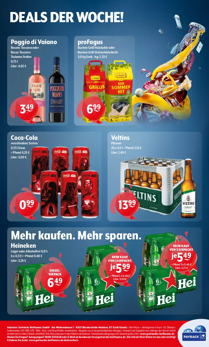 Aktueller Prospekt Getraenke Hoffmann - Prospekte - von 08.09 bis 13.09.2025 - strona 8 - produkty: abholpreise, alkohol, briketts, buch, coca-cola, cola, eis, getränk, getränke, gewinnspiel, grill, grill-holzkohle, heineken, Holz, holzkohle, pils, pilsener, profagus, reis, rosato, sac, Spiele, Ti, veltins