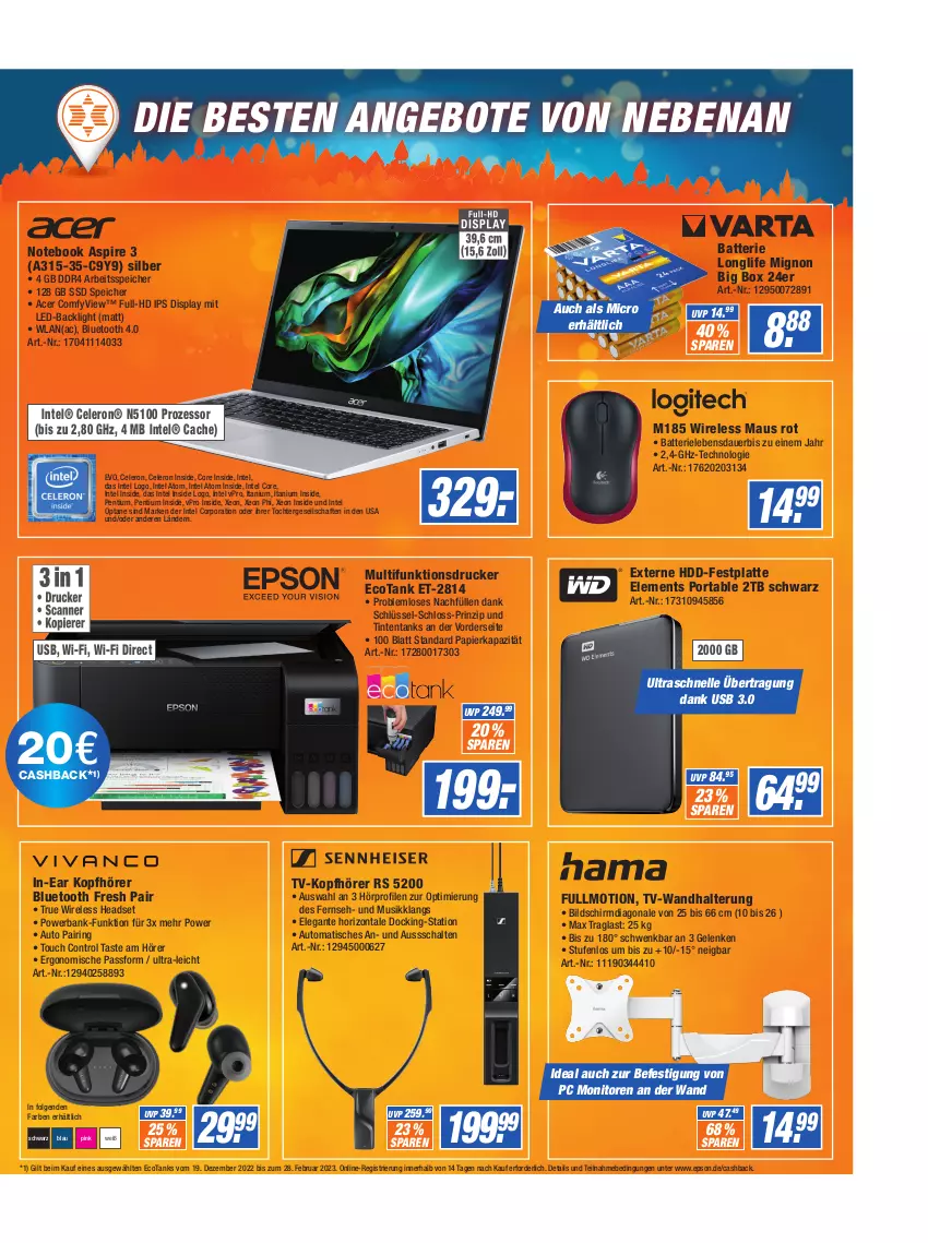 Aktueller Prospekt Expert Technomarkt - Prospekte - von 08.02 bis 14.02.2023 - strona 5 - produkty: acer, angebot, angebote, auer, auto, Bank, batterie, celeron, drucker, elle, epson, festplatte, HDD, Headset, In-Ear Kopfhörer, Intel, kopfhörer, latte, LG, longlife, Maus, monitor, Monitore, multifunktionsdrucker, notebook, papier, Pentium, powerbank, rel, ring, Schal, ssd, Ti, tisch, usb, wandhalterung