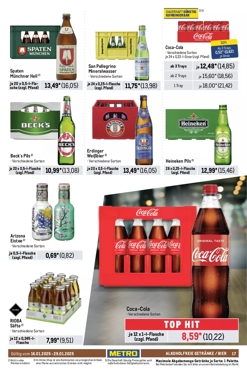 Aktueller Prospekt Metro - GastroJournal - von 16.01 bis 29.01.2025 - strona 17 - produkty: alkohol, alkoholfreie getränke, Alwa, auer, beutel, bier, bohne, bohnen, caffè crema, chupa, chupa chups, coca-cola, cola, coupon, eis, eistee, elle, erdinger, espresso, flasche, getränk, getränke, heineken, kaffee, lavazza, Lutscher, melitta, Meßmer, Metro, mineralwasser, Palette, pils, reis, rioba, säfte, san pellegrino, schoko, schokolade, Spaten, tee, Ti, wasser