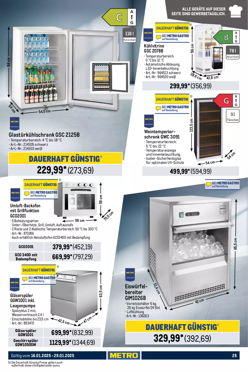 Aktueller Prospekt Metro - GastroJournal - von 16.01 bis 29.01.2025 - strona 25 - produkty: auer, aust, auto, backofen, Behälter, beleuchtung, edelstahl, eis, eiswürfel, eiswürfelbereiter, flasche, gefrierschrank, geschirr, geschirrspüler, Gläser, Glastür, grill, kühlschrank, Ofen, Rauch, reis, Ria, rum, Schrank, schubladen, Spektrum, Ti, tisch, uv-schutz, vitrine, wasser, wein, würfel