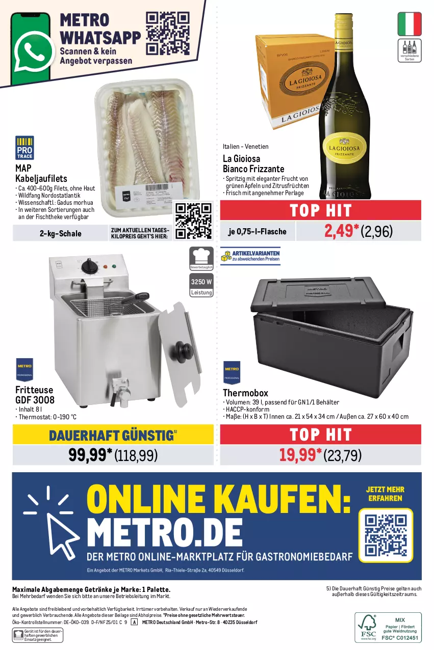 Aktueller Prospekt Metro - GastroJournal - von 16.01 bis 29.01.2025 - strona 32 - produkty: abholpreise, ACC, angebot, angebote, auer, Behälter, eis, elle, filet, filets, fisch, fischtheke, flasche, fritteuse, frizzante, frucht, früchte, früchten, getränk, getränke, ilag, kabeljaufilet, La Gioiosa, Metro, Palette, perla, Rauch, reis, rwe, Schal, Schale, thermostat, Ti, Wild