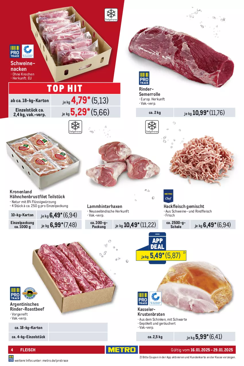 Aktueller Prospekt Metro - GastroJournal - von 16.01 bis 29.01.2025 - strona 4 - produkty: axe, beef, braten, brustfilet, coupon, eis, filet, fleisch, hackfleisch, hackfleisch gemischt, hähnchenbrust, hähnchenbrustfilet, Haxe, kasseler, krone, krustenbraten, lamm, Metro, natur, rind, rinder, rindfleisch, roastbeef, Schal, Schale, schinken, schwein, schweine, schweinenacken, Ti, wein, weine