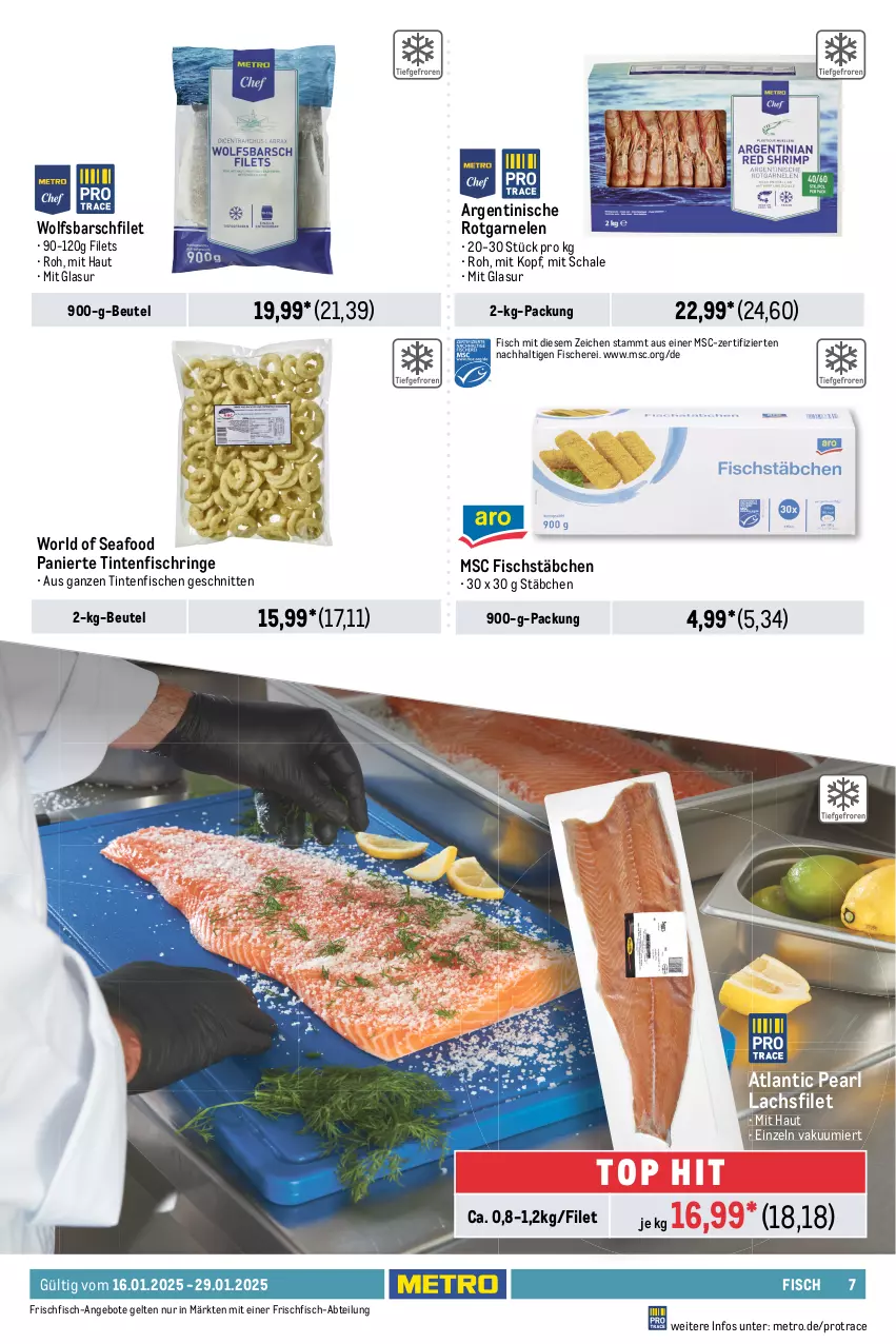 Aktueller Prospekt Metro - GastroJournal - von 16.01 bis 29.01.2025 - strona 7 - produkty: Abtei, angebot, angebote, aqua, beutel, eis, elle, filet, filets, fisch, fische, Fischer, fischstäbchen, frischfisch, garnelen, lachs, lachsfilet, Metro, reis, Ria, ring, rwe, Schal, Schale, Schere, schnitten, thunfisch, Ti, Tintenfischringe, Wild, wolfsbarsch