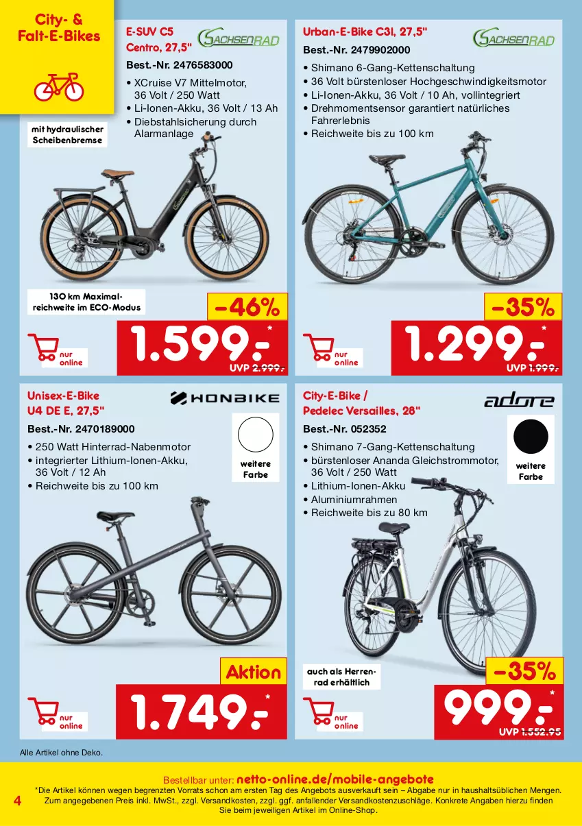 Aktueller Prospekt Netto Marken-Discount - Online-SonderangeboteMobilität - von 27.04 bis 31.07.2023 - strona 4 - produkty: akku, angebot, angebote, bürste, bürsten, E-Bike, E-Bikes, eis, Kette, ndk, reis, Schal, shimano, Ti, ZTE