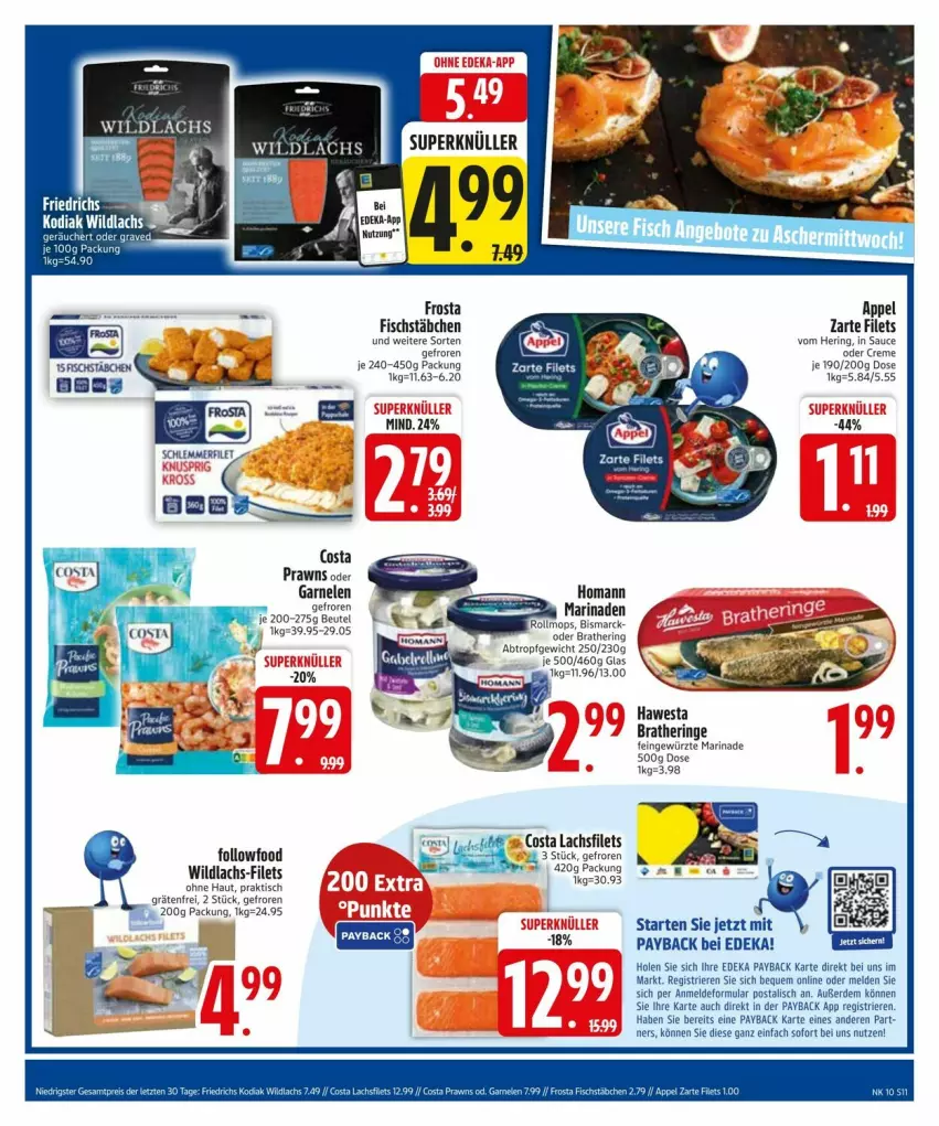 Aktueller Prospekt Edeka - Prospekte - von 04.03 bis 08.03.2025 - strona 11 - produkty: bismarck, Bratheringe, creme, deka, erde, filet, filets, fisch, fischstäbchen, frosta, garnelen, gewürz, hawesta, hering, homann, lachs, lachsfilet, lachsfilets, marinade, payback, prawns, ring, sauce, Ti, tisch, Wild, wildlachs, ZTE