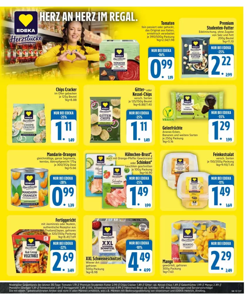 Aktueller Prospekt Edeka - Prospekte - von 04.03 bis 08.03.2025 - strona 17 - produkty: ananas, banane, bananen, beutel, chips, cracker, deka, eis, ente, erde, feinkost, fertiggericht, früchte, geback, gelee, gewürz, gin, mandarin-orangen, nudel, nudeln, Ofen, orange, orangen, pfeffer, reis, rezept, salat, schinken, schnitten, schwein, schweine, Ti, tisch, tomate, tomaten, wein, weine, wiener, würfel