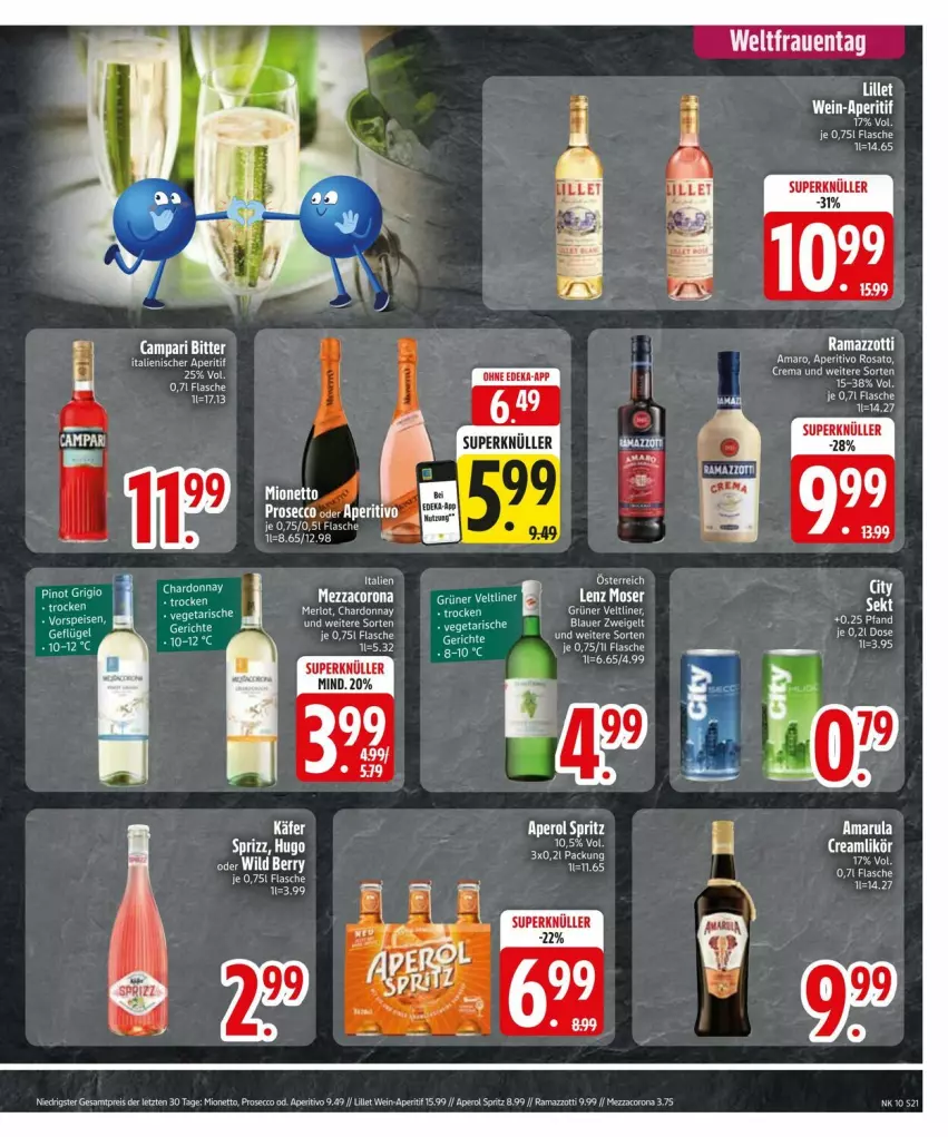 Aktueller Prospekt Edeka - Prospekte - von 04.03 bis 08.03.2025 - strona 21 - produkty: amaro, aperitif, aperitivo rosato, aperol, chardonnay, corona, ecco, eis, flasche, käfer, mezzacorona, mionetto, prosecco, rama, ramazzott, ramazzotti, reis, rel, rosato, Ti, wein, zott, ZTE