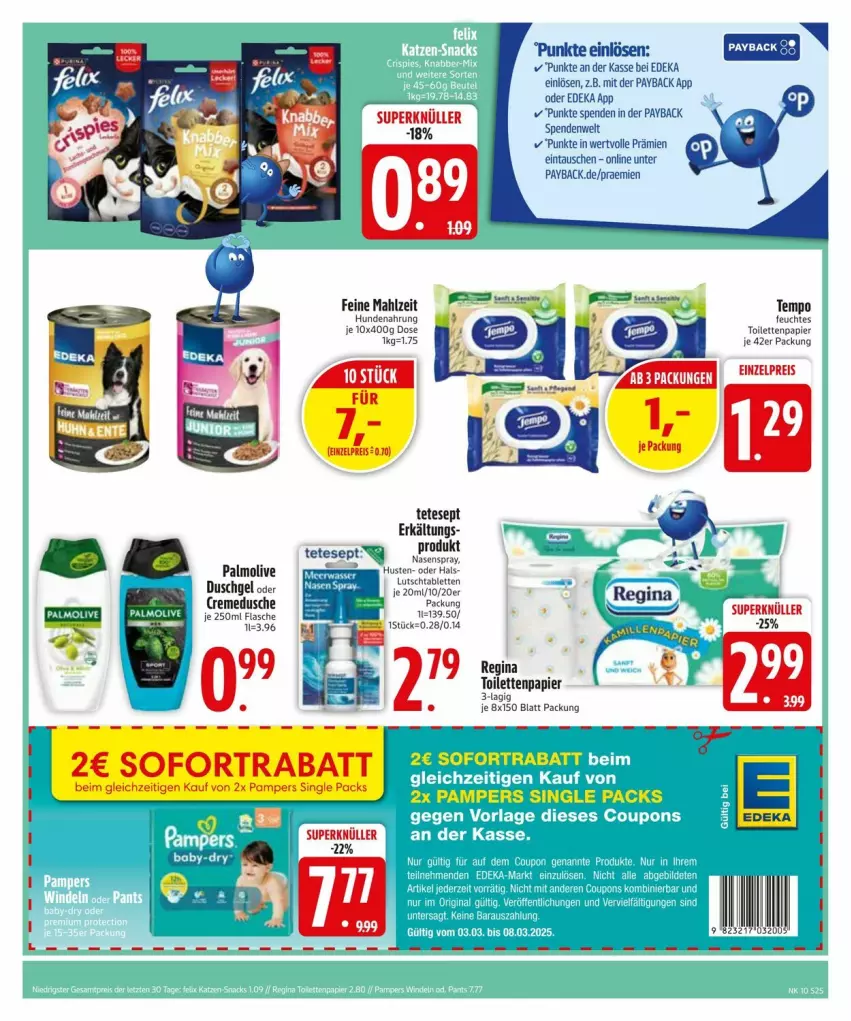 Aktueller Prospekt Edeka - Prospekte - von 04.03 bis 08.03.2025 - strona 25 - produkty: creme, cremedusche, deka, dusche, duschgel, eis, Erkältungs, feuchtes toilettenpapier, flasche, gin, hundenahrung, Nasenspray, olive, palmolive, papier, payback, reis, tablet, tablett, Tablette, Tempo, toilettenpapier