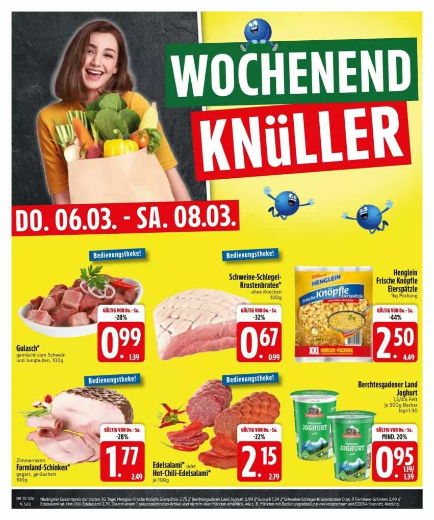 Aktueller Prospekt Edeka - Prospekte - von 04.03 bis 08.03.2025 - strona 26 - produkty: Becher, chili, Edelsalami, eier, eierspätzle, gulasch, henglein, jungbullen, salami, schinken, schwein, Ti, tuc, wein