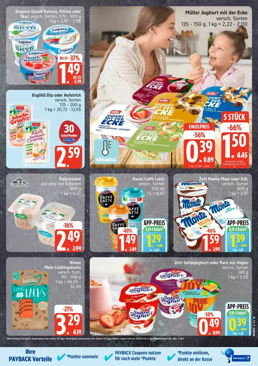 Aktueller Prospekt Edeka - Prospekte - von 21.09 bis 26.09.2026 - strona 13 - produkty: aufstrich, coupon, coupons, dip, joghur, joghurt, joghurt mit der ecke, Müller, payback, sahne, Sahnejoghurt, tesa, zott