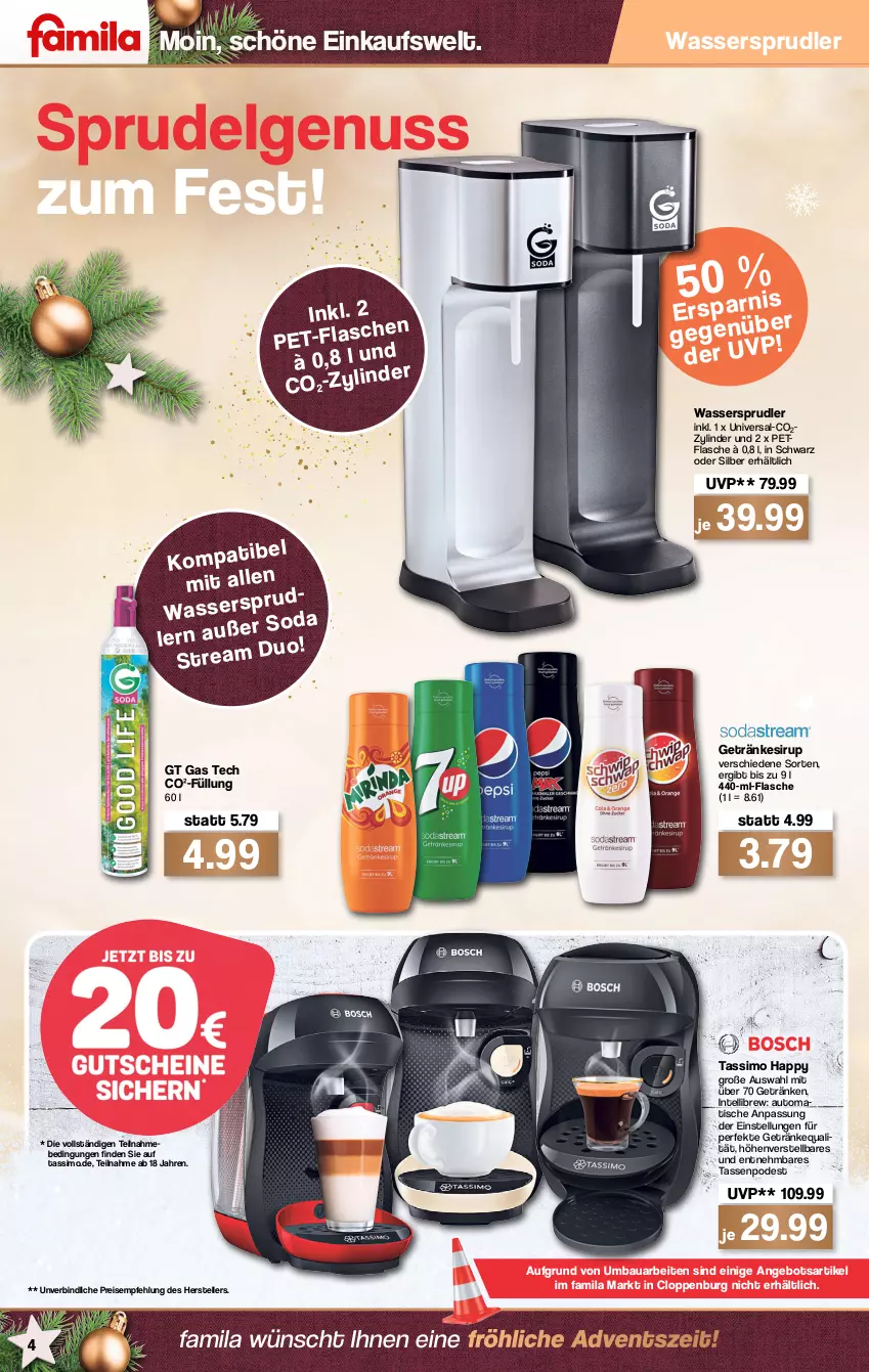 Aktueller Prospekt Famila - Prospekte - von 13.12 bis 18.12.2021 - strona 4 - produkty: angebot, auto, Bau, eis, elle, flasche, getränk, getränke, getränkesirup, Intel, LG, nuss, reis, sim, sirup, Sprudel, tasse, tassimo, teller, Ti, tisch, wasser, wassersprudler