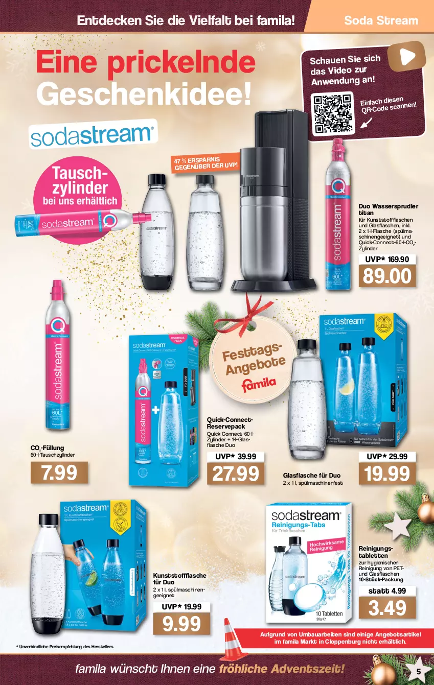 Aktueller Prospekt Famila - Prospekte - von 13.12 bis 18.12.2021 - strona 5 - produkty: angebot, Bau, decke, deo, eis, elle, flasche, glasflasche, Reinigung, reis, Soda, spülmaschinen, tablet, tablett, Tablette, teller, Ti, wasser, wassersprudler