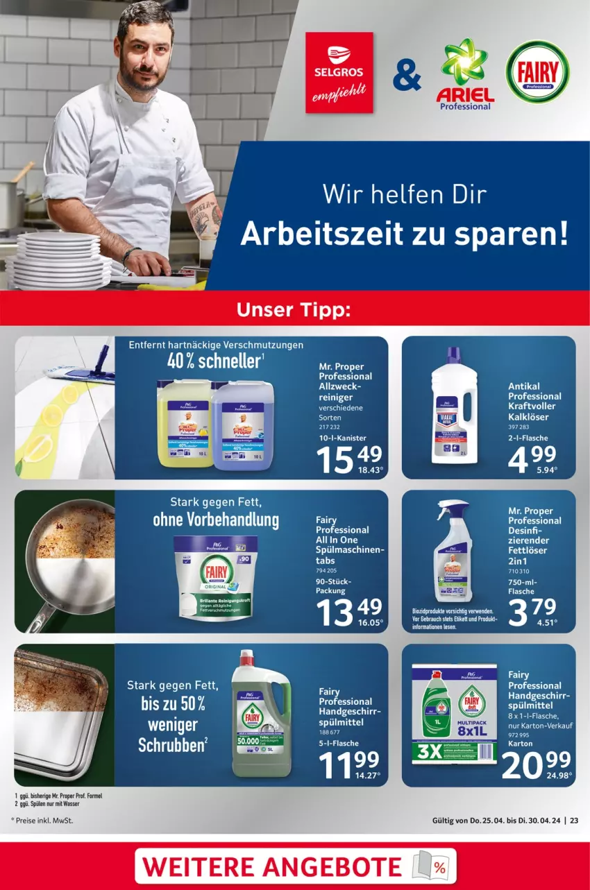 Aktueller Prospekt Selgros - Food - von 25.04 bis 30.04.2024 - strona 23 - produkty: angebot, angebote, bio, biozidprodukte, eis, elle, fairy, flasche, geschirr, kraft, LG, Rauch, Reinigung, reis, rwe, Spülen, spülmaschinen, spülmittel, Ti, wasser, weck