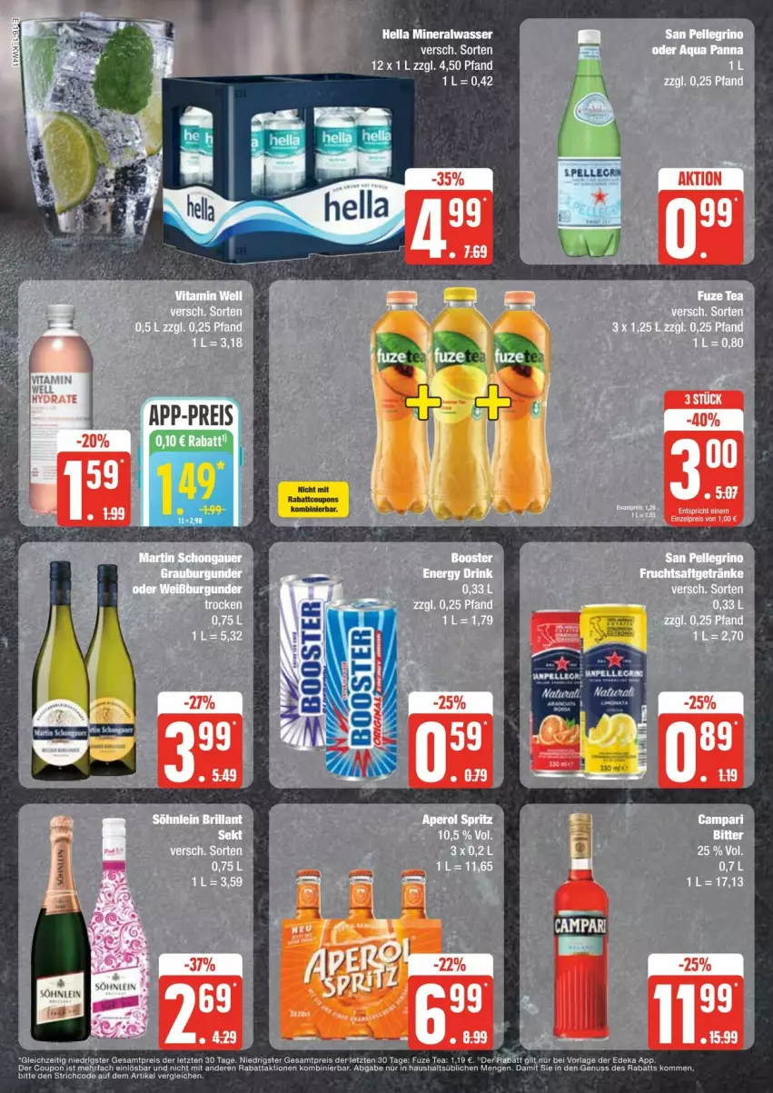 Aktueller Prospekt Edeka - Prospekte - von 05.10 bis 12.10.2024 - strona 16 - produkty: Alwa, aperol, campari, deka, eier, eis, ente, fuze tea, hella, mineralwasser, nuss, Ti, wasser, ZTE