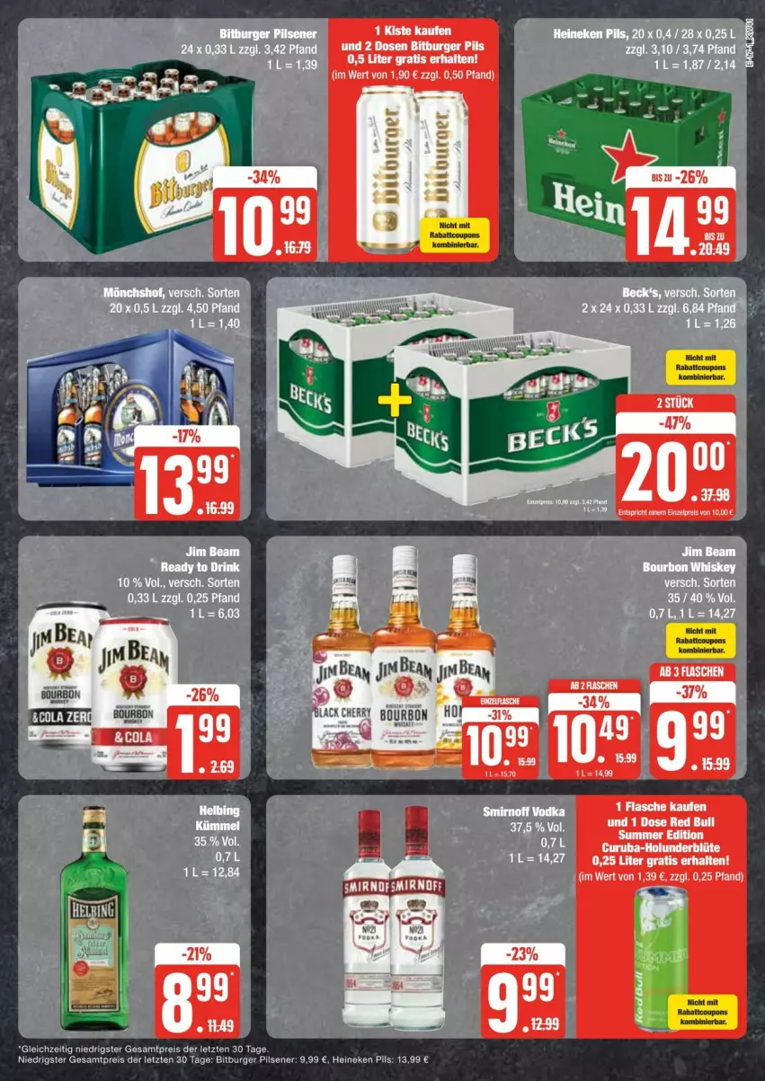 Aktueller Prospekt Edeka - Prospekte - von 05.10 bis 12.10.2024 - strona 17 - produkty: bitburger, bitburger pils, burger, drink, eis, heineken, mönchshof, pils, pilsener, reis, smirnoff, Ti, vodka, ZTE