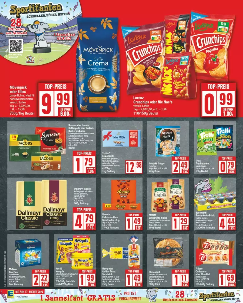 Aktueller Prospekt Edeka - Prospekte - von 08.07 bis 13.07.2024 - strona 12 - produkty: beutel, bohne, chips, crunchips, eis, elle, jacobs, nic nac's, reis, snack, Ti, top-preis