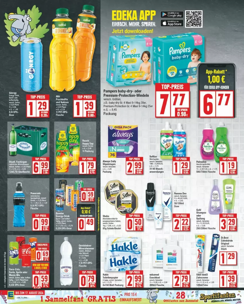 Aktueller Prospekt Edeka - Prospekte - von 08.07 bis 13.07.2024 - strona 14 - produkty: baby-dry, Bad, beutel, creme, deo, duschbad, flasche, Guhl, Odol, pampers, Rauch, rexona, Schal, Schale, sebamed, shampoo, spülung, Ti, windeln, zahncreme