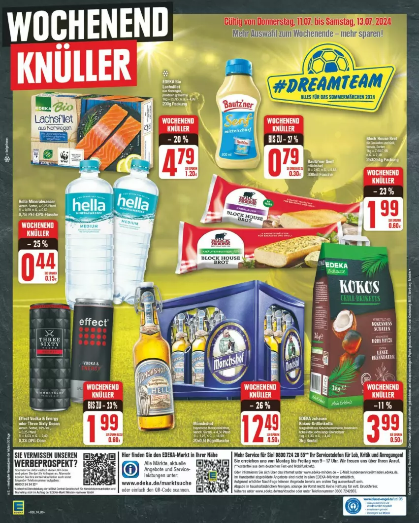 Aktueller Prospekt Edeka - Prospekte - von 08.07 bis 13.07.2024 - strona 16 - produkty: Alwa, angebot, angebote, briketts, brot, deka, Effect, eier, eis, elle, flasche, grill, grillbriketts, hella, kokos, mineralwasser, rum, tee, telefon, Ti, uhr, vodka, wasser