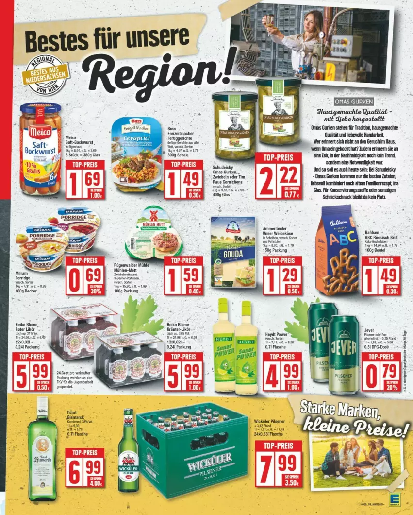 Aktueller Prospekt Edeka - Prospekte - von 08.07 bis 13.07.2024 - strona 9 - produkty: bahlsen, beutel, blume, bockwurst, brot, buch, eis, fertiggericht, fertiggerichte, flasche, gurke, gurken, Heu, likör, mac, meica, Mett, pils, pilsener, rezept, rügenwalder, rügenwalder mühle, russisch brot, saft, Ti, WICK, wurst, zwiebel, zwiebeln