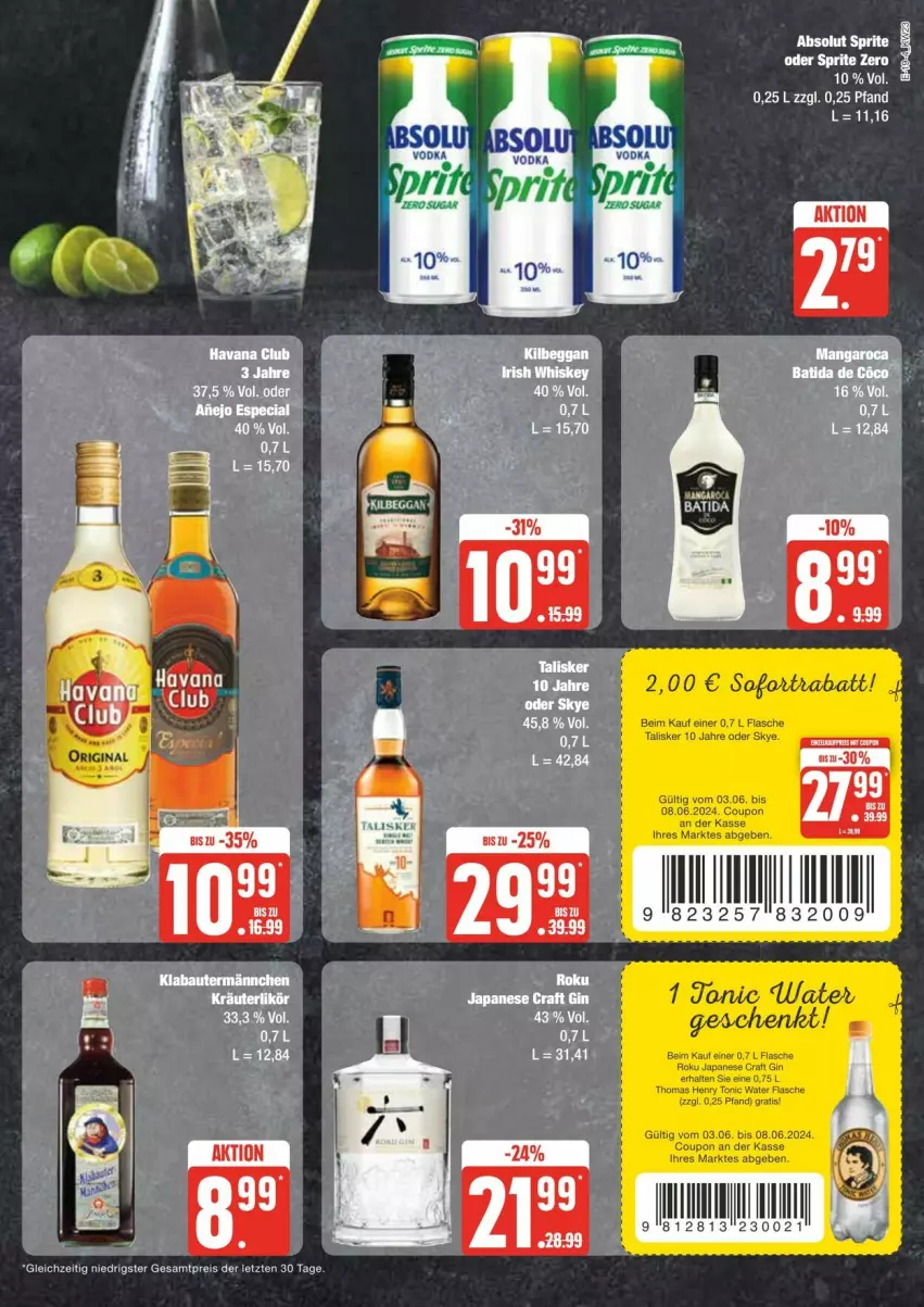 Aktueller Prospekt Edeka - Prospekte - von 01.06 bis 08.06.2024 - strona 19 - produkty: Bau, coupon, eis, flasche, gin, oder sprite, reis, sofortrabatt, sprite, thomas henry, Ti, tonic, tonic water, ZTE