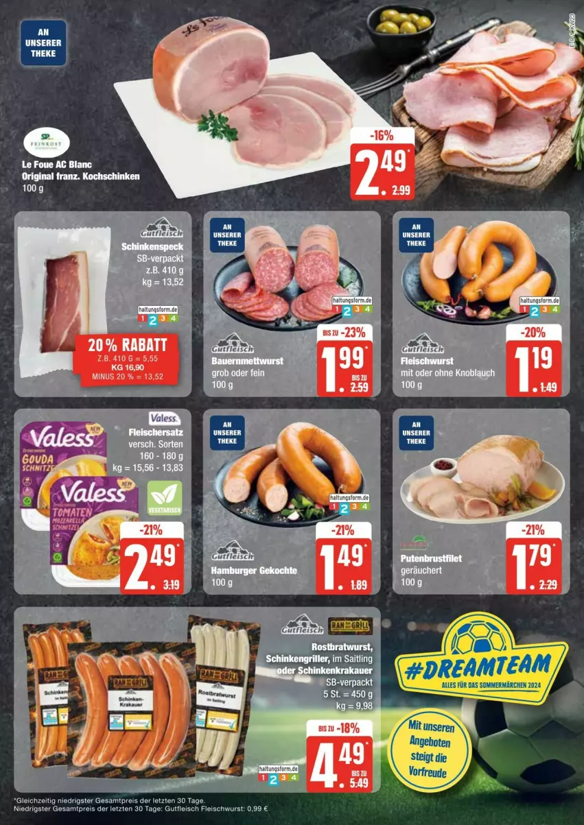 Aktueller Prospekt Edeka - Prospekte - von 01.06 bis 08.06.2024 - strona 9 - produkty: auer, eis, fleisch, fleischwurst, gin, gutfleisch, knoblauch, kochschinken, krakauer, mit oder ohne knoblauch, reis, schinken, wurst, ZTE